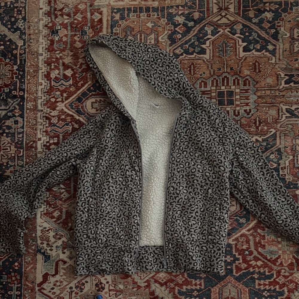 Old Navy Leopard Print Kids Hoodie - Gray and Cream